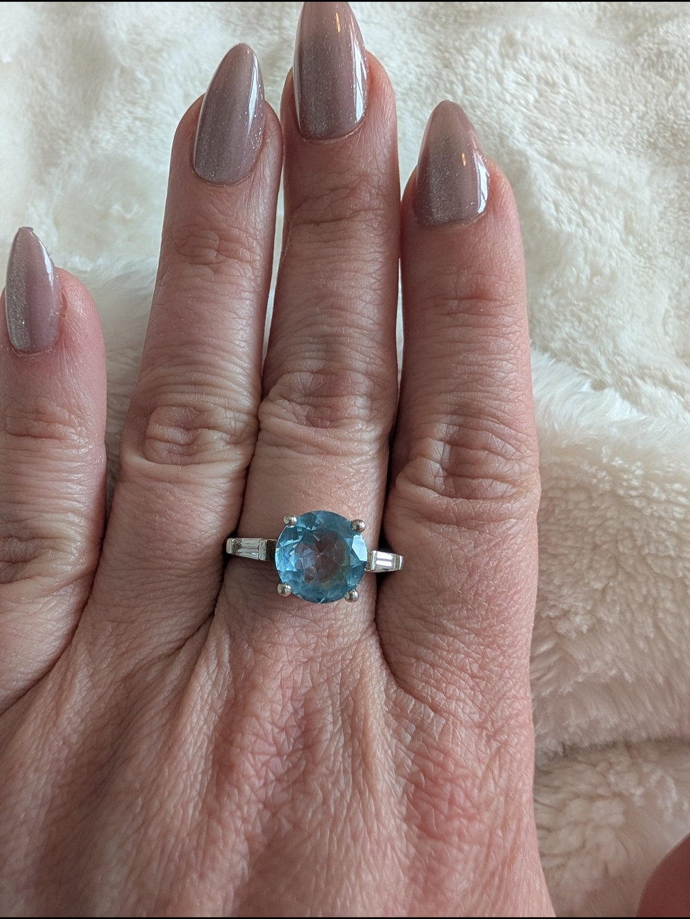 Blue Topaz Sterling Ring with Baguette Accents